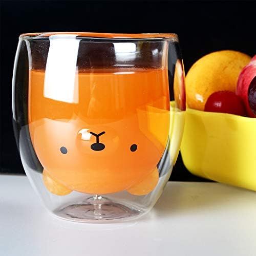  [아마존베스트]HINIU Double Glass Juice Espresso Milk Beer Cute Animal Mugs 1 Piece, 8 oz (BEAR)