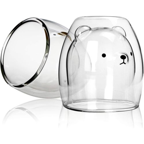  [아마존베스트]HINIU Double Glass Juice Espresso Milk Beer Cute Animal Mugs 1 Piece, 8 oz (BEAR)