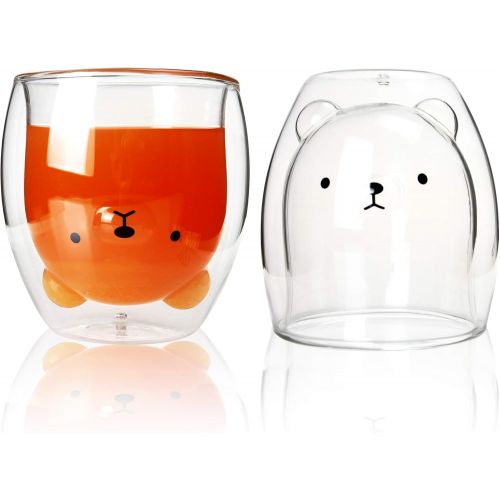  [아마존베스트]HINIU Double Glass Juice Espresso Milk Beer Cute Animal Mugs 1 Piece, 8 oz (BEAR)