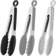 Small Silicone Tongs 7-Inch Mini Serving Tongs, Set of 3 (Black Gray White)