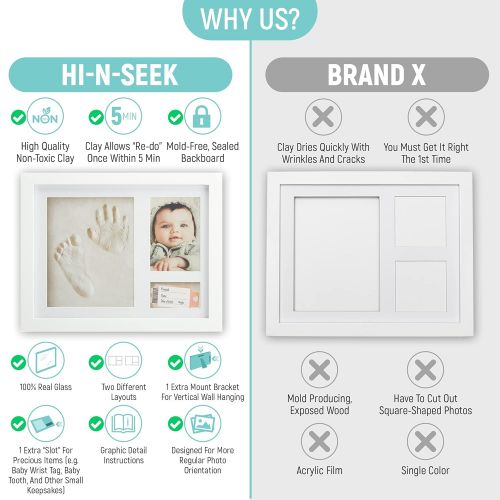  HI-N-SEEK Baby Handprint and Footprint Kit [Unique Design]| 3-in-1 | Extra Pocket For Keepsake, Wrist Tag, Mini Hair Bow, Perfect Baby Boy Baby Girl Gift, Nursery Footprint Kit For Baby Show