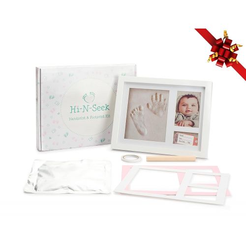  HI-N-SEEK Baby Handprint and Footprint Kit [Unique Design]| 3-in-1 | Extra Pocket For Keepsake, Wrist Tag, Mini Hair Bow, Perfect Baby Boy Baby Girl Gift, Nursery Footprint Kit For Baby Show