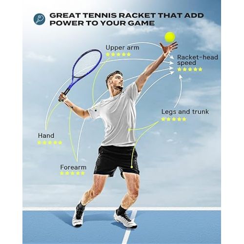  HIRALIY Adult Recreational 2 Players Tennis Rackets ,27 Inch Super Lightweight Tennis Racquets for Student Training Tennis and Beginners, Tennis Racket Set For Outdoor Games, Including 3 Tennis Balls, 2 Tennis Overgrips and 1 Tennis Bag