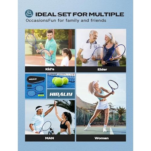  HIRALIY Adult Recreational 2 Players Tennis Rackets ,27 Inch Super Lightweight Tennis Racquets for Student Training Tennis and Beginners, Tennis Racket Set For Outdoor Games, Including 3 Tennis Balls, 2 Tennis Overgrips and 1 Tennis Bag