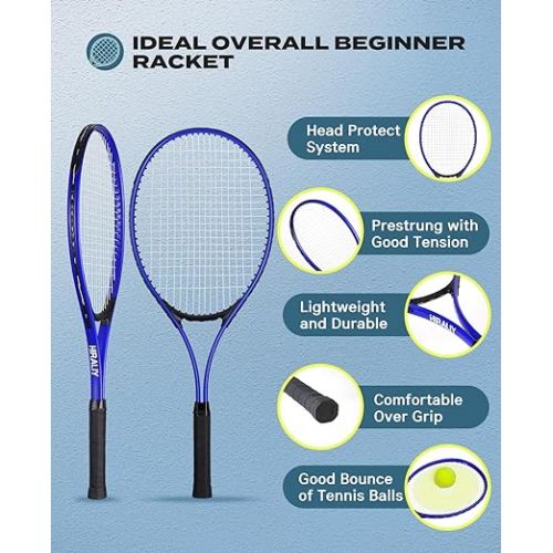  HIRALIY Adult Recreational 2 Players Tennis Rackets ,27 Inch Super Lightweight Tennis Racquets for Student Training Tennis and Beginners, Tennis Racket Set For Outdoor Games, Including 3 Tennis Balls, 2 Tennis Overgrips and 1 Tennis Bag