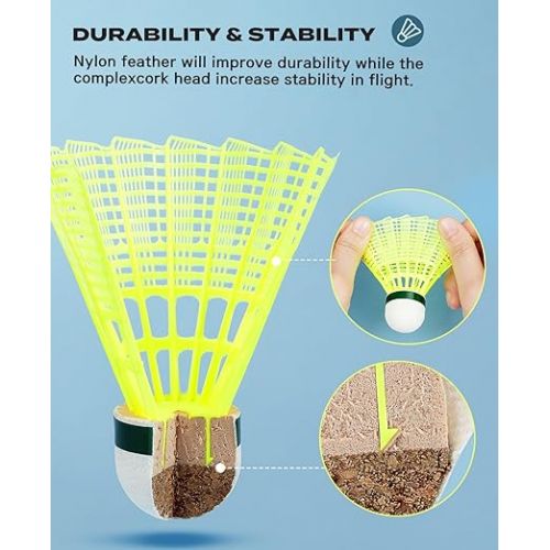  HIRALIY 24 Pack Nylon Badminton Shuttlecocks Birdies, Nylon Feather Shuttlecocks for Badminton with Stable & Durable, Ideal Hitting Practice for Youth Players Indoor and Outdoor