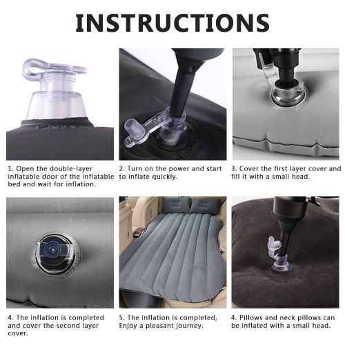  HIRALIY Premium Quality Car Travel Back Seat Inflatable Air Mattress 2 Air Pillows,2 Air Piers,1 Travel Neck Pillow,Mattress and Piers can be Separated so Mattress can be Used Like Normal