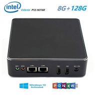 HISTTON Fanless Mini PC Desktop PC Quad Core Celeron N3160 8GB Ram128GB eMMCSupport DIY SSD, HD Graphics, 1000Mbps LAN 2.4G+5.8G WiFi BT 4.0, 2×HDMI Dual Output, 4K Windows 10