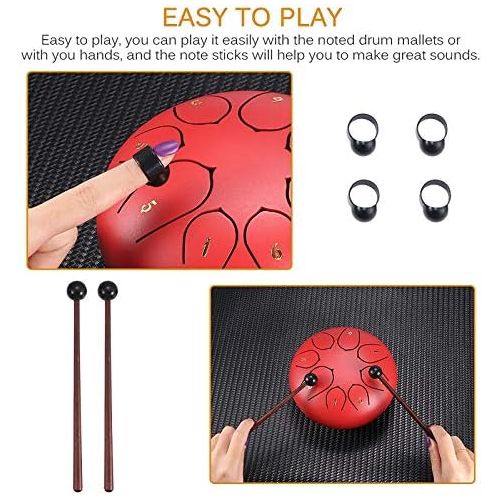  [아마존베스트]Hitechlife 6 Inch Steel Tongue Drum in D Major with 8 Sounds, Percussion Instrument with 2 Drumsticks, 4 Finger Cover, Carry Bag and Sticker for Yoga, Zazen Meditation