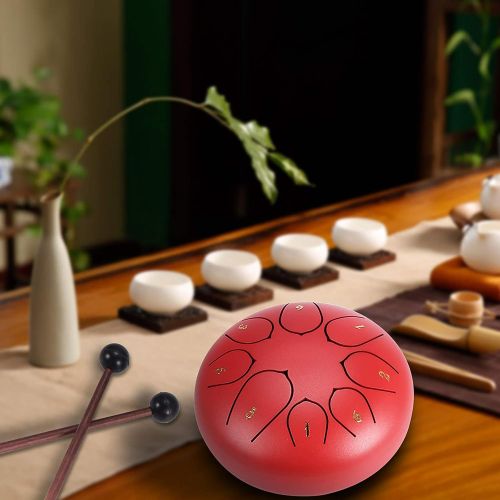  [아마존베스트]Hitechlife 6 Inch Steel Tongue Drum in D Major with 8 Sounds, Percussion Instrument with 2 Drumsticks, 4 Finger Cover, Carry Bag and Sticker for Yoga, Zazen Meditation