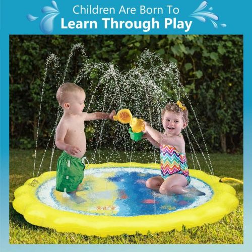  HITOP Kids Sprinklers for Outside, Splash Pad for Toddlers & Baby Pool 3-in-1 60 Water Toys Gifts for 1 2 3 4 5 Year Old Boys Girls Splash Play Mat