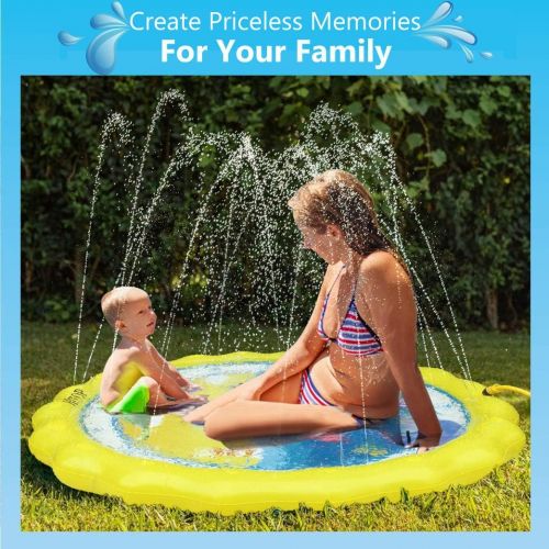  HITOP Kids Sprinklers for Outside, Splash Pad for Toddlers & Baby Pool 3-in-1 60 Water Toys Gifts for 1 2 3 4 5 Year Old Boys Girls Splash Play Mat
