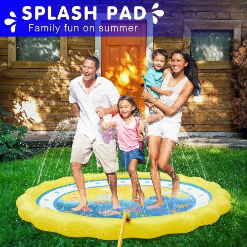  HITOP Kids Sprinklers for Outside, Splash Pad for Toddlers & Baby Pool 3-in-1 60 Water Toys Gifts for 1 2 3 4 5 Year Old Boys Girls Splash Play Mat (Ocean)