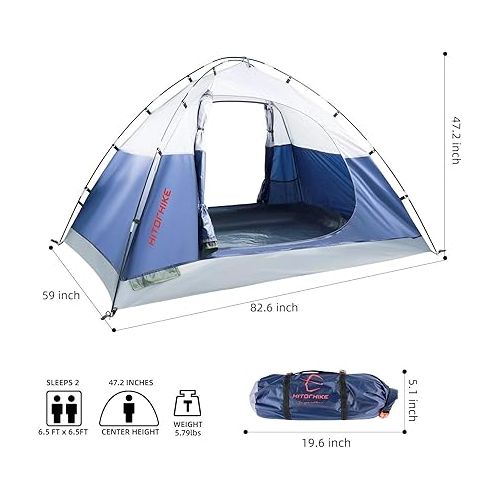  Hitorhike 2 Person Camping Tent - Ultralight and Easy to Set Up with Aluminum Frame - Ideal for Backpacking, Camping, Hiking, Outdoor Festivals, and Car Trips