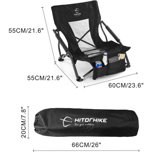  HITORHIKE Low Sling Beach Camping Concert Folding Chair with Armrests and Breathable Mesh Back Compact and Sturdy Chair 2 Pack (2, Black)