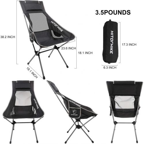  Hitorhike Camping Chair with Nylon Mesh and Comfortable Headrest Ultralight High Back Folding Camp Chair Portable Compact for Camping, Hiking, Backpacking, Picnic, Festival, Family