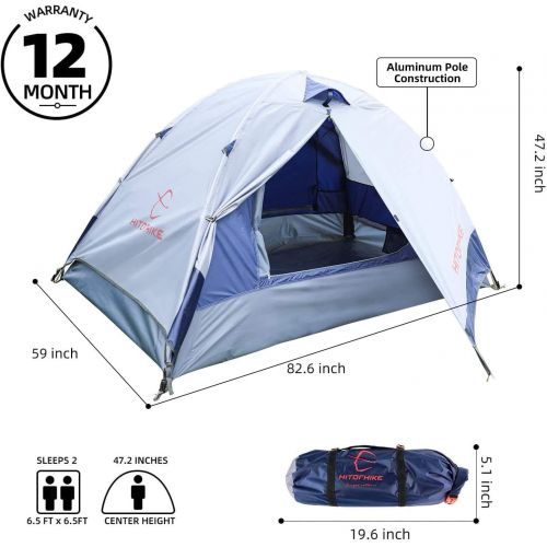  Hitorhike Camping Tent 2 Person Tent Ultralight Easy Set Up and Carry Family Tent Backpacking Tent for Camping, Hiking, Outdoor Festivals, Car Trip