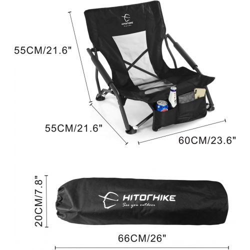  HITORHIKE Low Sling Beach Camping Concert Folding Chair with Armrests and Breathable Nylon Mesh Back Compact and Sturdy Chair