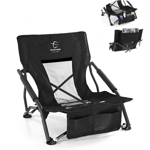  HITORHIKE Low Sling Beach Camping Concert Folding Chair with Armrests and Breathable Nylon Mesh Back Compact and Sturdy Chair