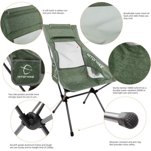  Hitorhike Camping Chair with Nylon Mesh and Comfortable Headrest Ultralight High Back Folding Camp Chair Portable Compact for Camping, Hiking, Backpacking, Picnic, Festival, Family