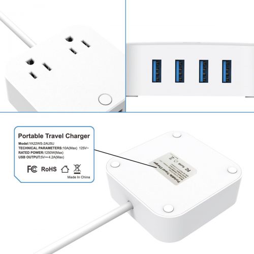  [아마존 핫딜]  [아마존핫딜]HITRENDS Power Strip Surge Protector with Type-C Charging Port (5V/3A) & 4 USB Ports (5V/2.4A), Portable Travel Charger Station, 4ft Heavy Duty Extension Cord, USB C Not for Laptops