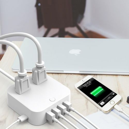  [아마존 핫딜]  [아마존핫딜]HITRENDS Power Strip Surge Protector with Type-C Charging Port (5V/3A) & 4 USB Ports (5V/2.4A), Portable Travel Charger Station, 4ft Heavy Duty Extension Cord, USB C Not for Laptops