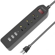 [아마존 핫딜] [아마존핫딜]Power Strip Surge Protector 3 AC Outlets with 3 USB Ports (5V/2.4Ax3), HITRENDS Plug Strip with USB Charger, Electrical Strip for Home & Office, 5ft Extension Cord, Black