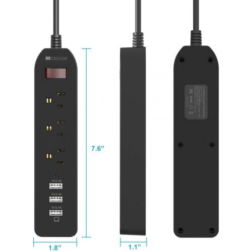  [아마존 핫딜] [아마존핫딜]Power Strip Surge Protector 3 AC Outlets with 3 USB Ports (5V/2.4Ax3), HITRENDS Plug Strip with USB Charger, Electrical Strip for Home & Office, 5ft Extension Cord, Black