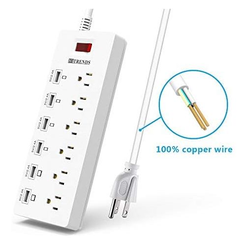  [아마존베스트]HITRENDS Power Strip Surge Protector with 6 USB Charging Ports and 6 Outlets, 6ft Heavy Duty Extension Cord, 1625W/13A Multiplug for Multiple Devices Smartphone Tablet Laptop Computer -Whit