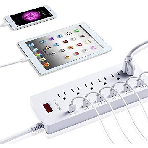  [아마존베스트]HITRENDS Power Strip Surge Protector with 6 USB Charging Ports and 6 Outlets, 6ft Heavy Duty Extension Cord, 1625W/13A Multiplug for Multiple Devices Smartphone Tablet Laptop Computer -Whit