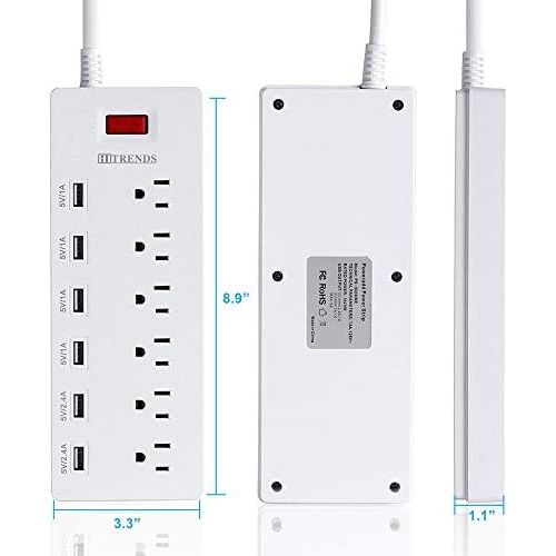  [아마존베스트]HITRENDS Power Strip Surge Protector with 6 USB Charging Ports and 6 Outlets, 6ft Heavy Duty Extension Cord, 1625W/13A Multiplug for Multiple Devices Smartphone Tablet Laptop Computer -Whit