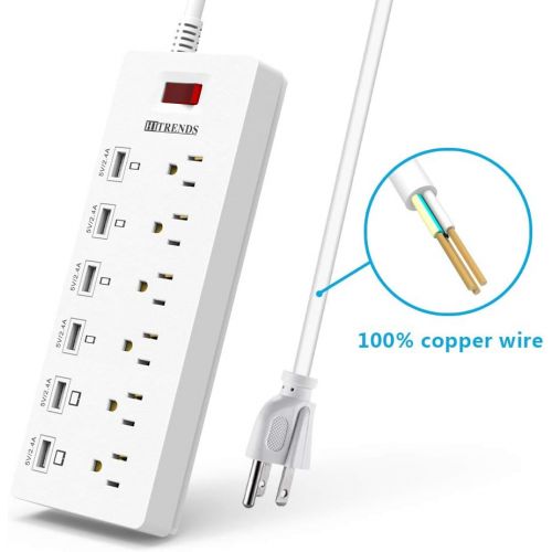  [아마존베스트]HITRENDS Power Strip Surge Protector with 6 USB Charging Ports and 6 Outlets, 6ft Heavy Duty Extension Cord, 1625W/13A Multiplug for Multiple Devices Smartphone Tablet Laptop Computer -Whit