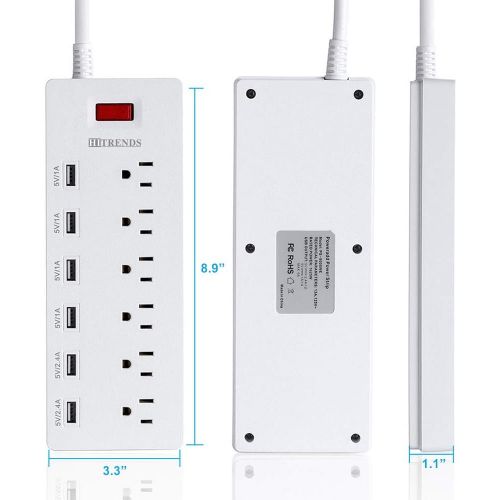  [아마존베스트]HITRENDS Power Strip Surge Protector with 6 USB Charging Ports and 6 Outlets, 6ft Heavy Duty Extension Cord, 1625W/13A Multiplug for Multiple Devices Smartphone Tablet Laptop Computer -Whit