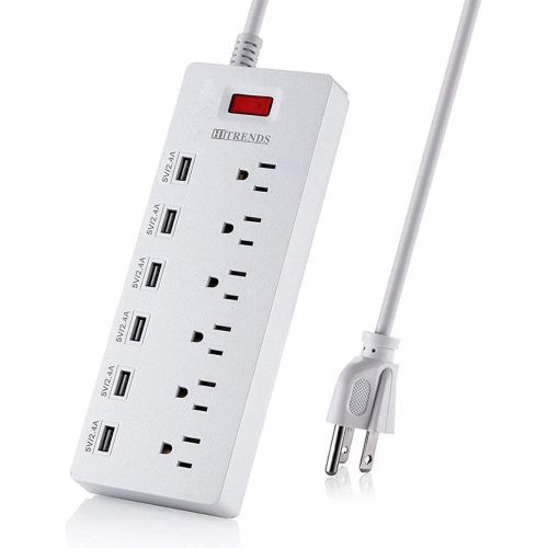  [아마존베스트]HITRENDS Power Strip Surge Protector with 6 USB Charging Ports and 6 Outlets, 6ft Heavy Duty Extension Cord, 1625W/13A Multiplug for Multiple Devices Smartphone Tablet Laptop Computer -Whit