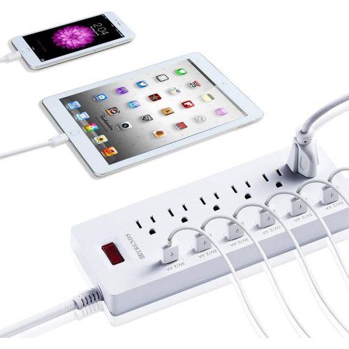  [아마존베스트]HITRENDS Power Strip Surge Protector with 6 USB Charging Ports and 6 Outlets, 6ft Heavy Duty Extension Cord, 1625W/13A Multiplug for Multiple Devices Smartphone Tablet Laptop Computer -Whit