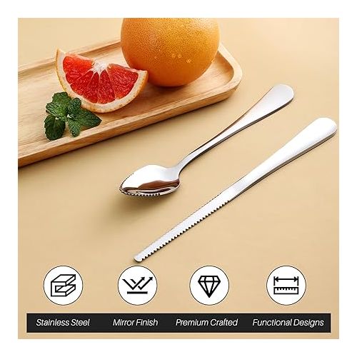  Hiware 4-piece Grapefruit Spoons and Grapefruit Knife, 18/8 Stainless Steel