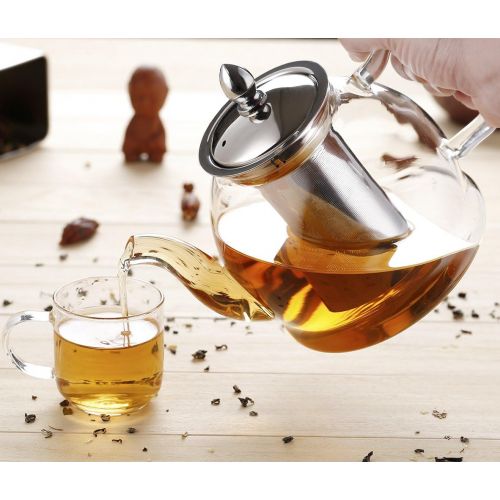  [아마존 핫딜] [아마존핫딜]Hiware 1000ml Glass Teapot with Removable Infuser, Stovetop Safe Tea Kettle, Blooming and Loose Leaf Tea Maker Set