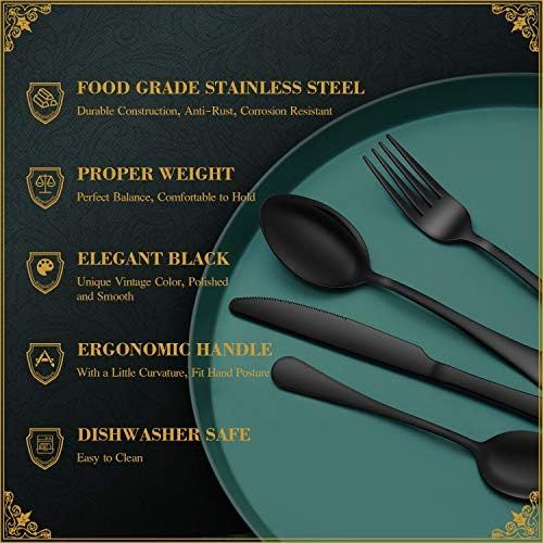  [아마존베스트]Hiware Black Silverware Set with Tray, 20-Piece Stainless Steel Flatware Cutlery Set Service for 4, Mirror Finish, Dishwasher Safe