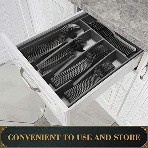  [아마존베스트]Hiware Black Silverware Set with Tray, 20-Piece Stainless Steel Flatware Cutlery Set Service for 4, Mirror Finish, Dishwasher Safe