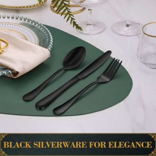  [아마존베스트]Hiware Black Silverware Set with Tray, 20-Piece Stainless Steel Flatware Cutlery Set Service for 4, Mirror Finish, Dishwasher Safe