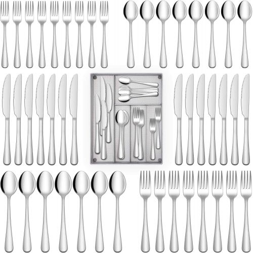  [아마존베스트]HIWARE 40-Piece Silverware Set with Tray for 8, Stainless Steel Flatware Sets For Home Kitchen Restaurant, Mirror Polished, Dishwasher Safe