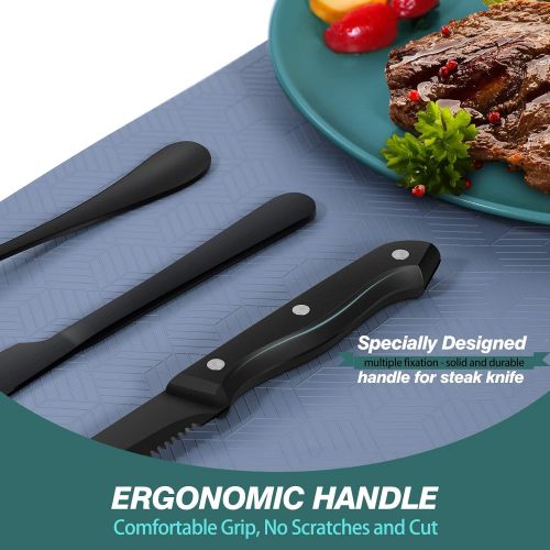  [아마존베스트]Hiware 24-Piece Matte Black Silverware Set with Steak Knives, Stainless Steel Flatware Cutlery Set, Service for 4