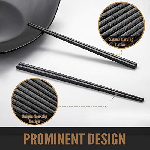  [아마존베스트]Hiware 10 Pairs Fiberglass Chopsticks - Reusable Chopsticks Dishwasher Safe, 9 1/2 Inches - Black