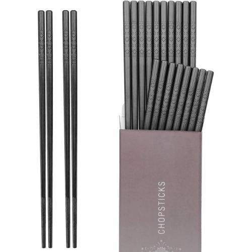  [아마존베스트]Hiware 10 Pairs Fiberglass Chopsticks - Reusable Chopsticks Dishwasher Safe, 9 1/2 Inches - Black