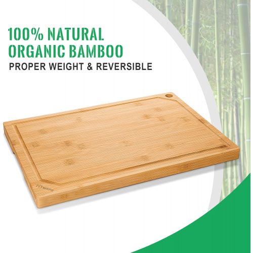  Hiware Extra Large Bamboo Cutting Board for Kitchen, Heavy Duty Wood Cutting Board with Juice Groove, 100% Organic Bamboo, Pre Oiled, 18 x 12