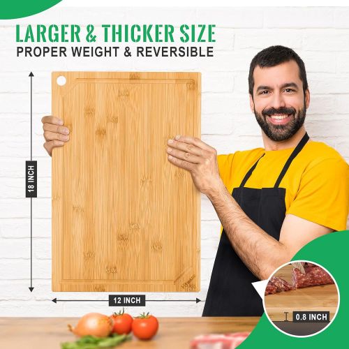  Hiware Extra Large Bamboo Cutting Board for Kitchen, Heavy Duty Wood Cutting Board with Juice Groove, 100% Organic Bamboo, Pre Oiled, 18 x 12