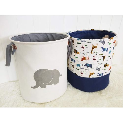  [아마존베스트]HIYAGON Storage Baskets,Cotton Foldable Round Home Organizer Bin for Baby Nursery,Toys,Laundry,Baby Clothing,Gift Baskets(Elephant)