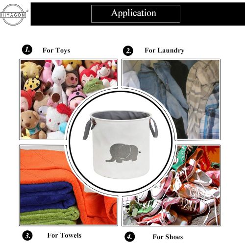  [아마존베스트]HIYAGON Storage Baskets,Cotton Foldable Round Home Organizer Bin for Baby Nursery,Toys,Laundry,Baby Clothing,Gift Baskets(Elephant)