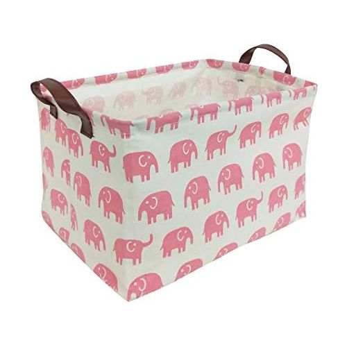  [아마존베스트]HIYAGON Rectangular Storage Box Basket for Baby, Kids or Pets - Fabric Collapsible Storage Bin for Organizing Toys,Nursery Basket,Clothing,Books, Gift Baskets (Pink Elephant)