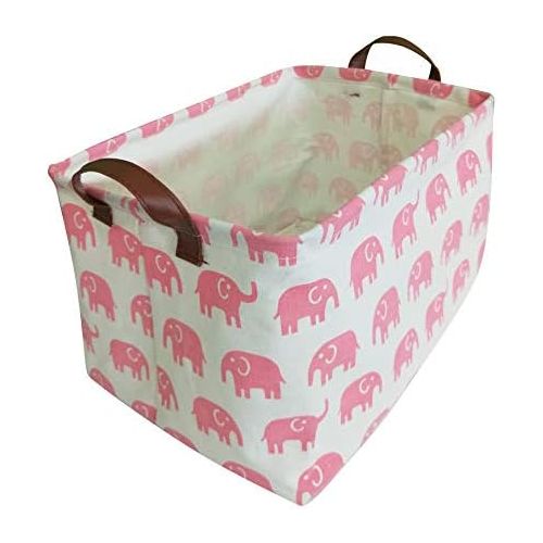  [아마존베스트]HIYAGON Rectangular Storage Box Basket for Baby, Kids or Pets - Fabric Collapsible Storage Bin for Organizing Toys,Nursery Basket,Clothing,Books, Gift Baskets (Pink Elephant)